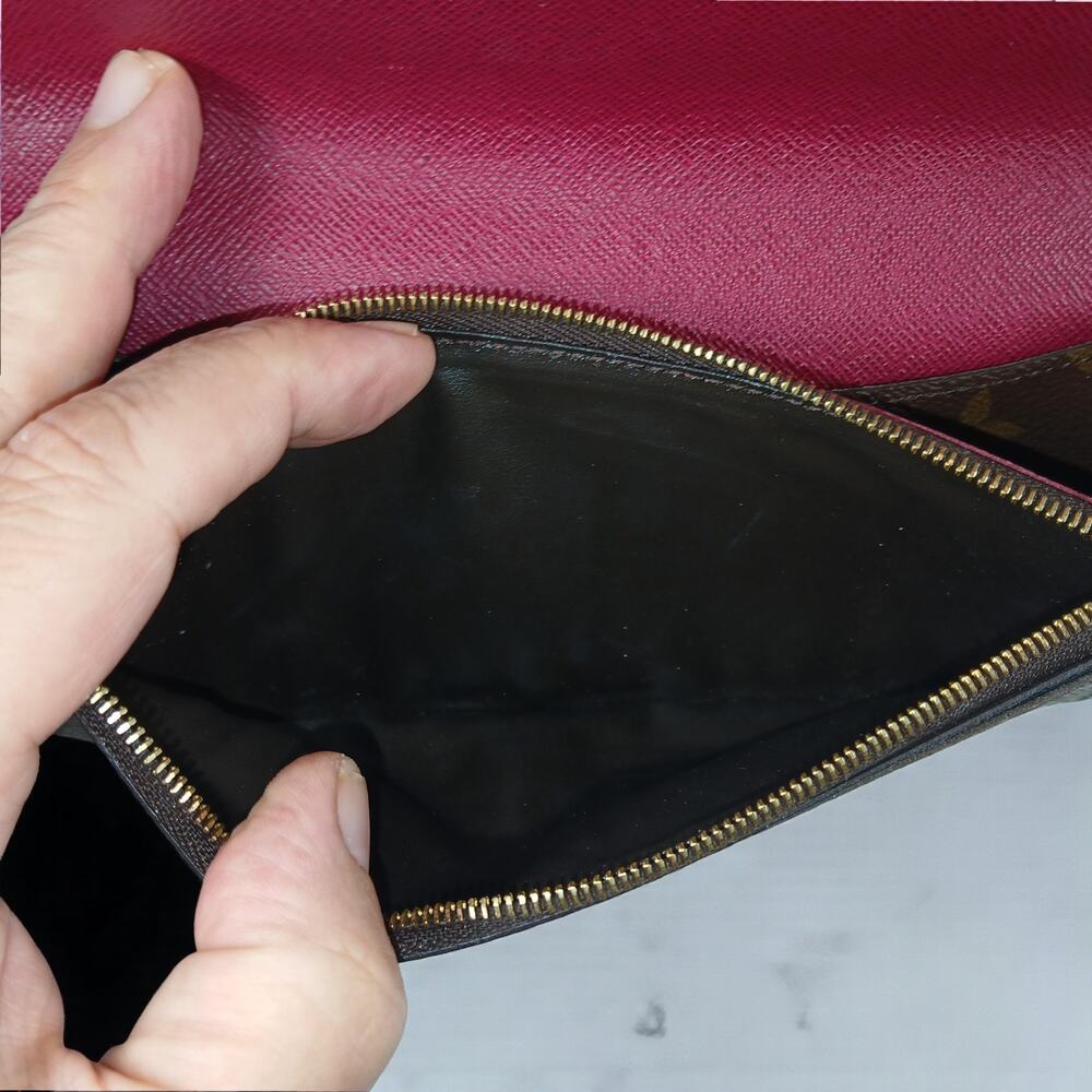 Authentic Louis Vuitton Emilie Logo Canvas Pink Leather Wallet & Gold Chain COA - Picture 12 of 14